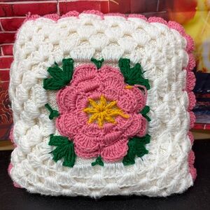 Vintage granny square crochet throw pillow